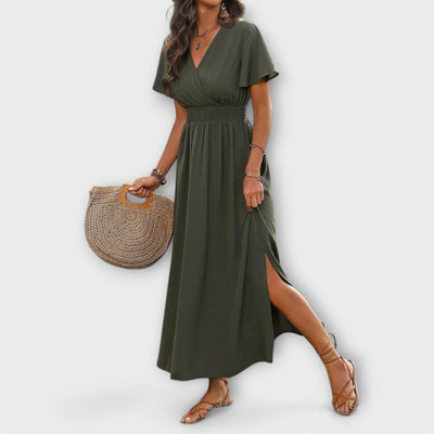 Heather - Elegante vestito Boho con scollatura a V e maniche lunghe
