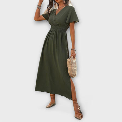 Heather - Elegante vestito Boho con scollatura a V e maniche lunghe