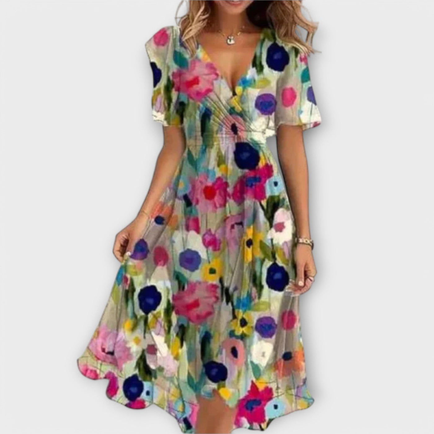 Annegret - Abito da donna con scollo a V - Multicolore
