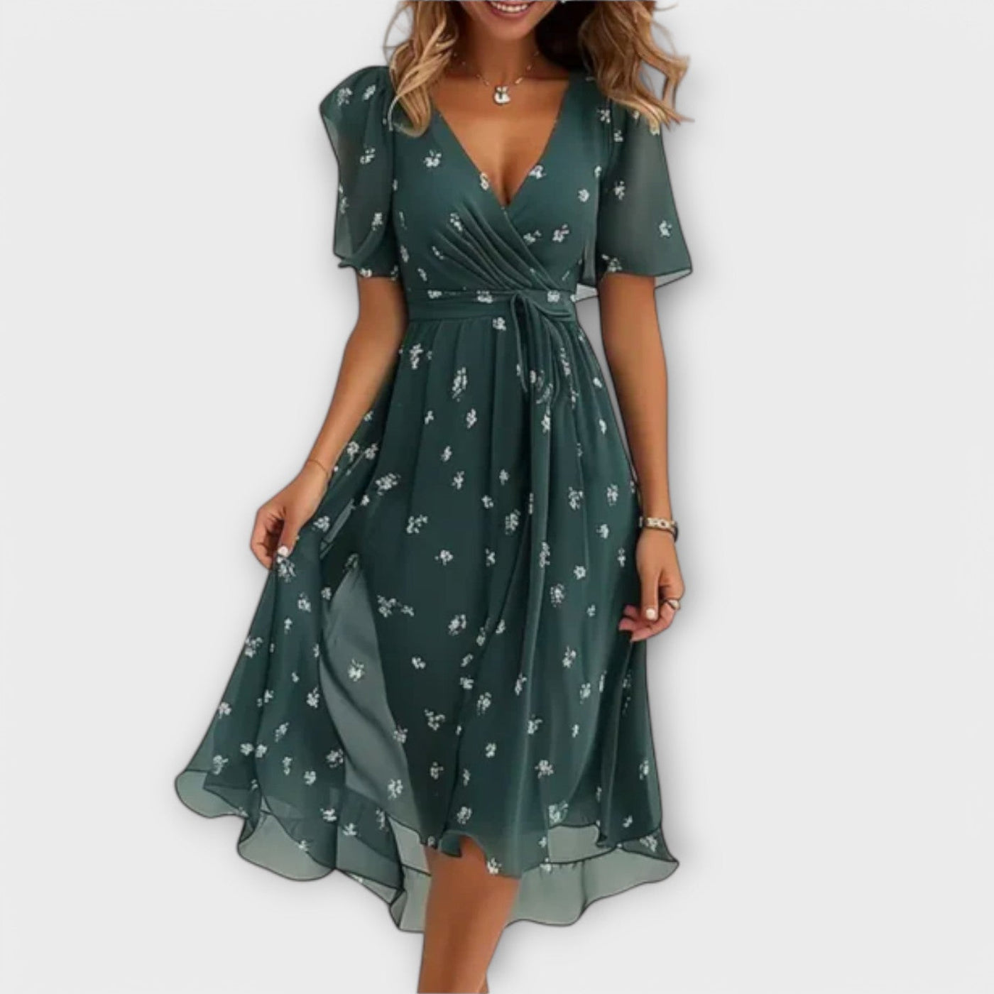 Annegret - Abito da donna con scollo a V - Verde