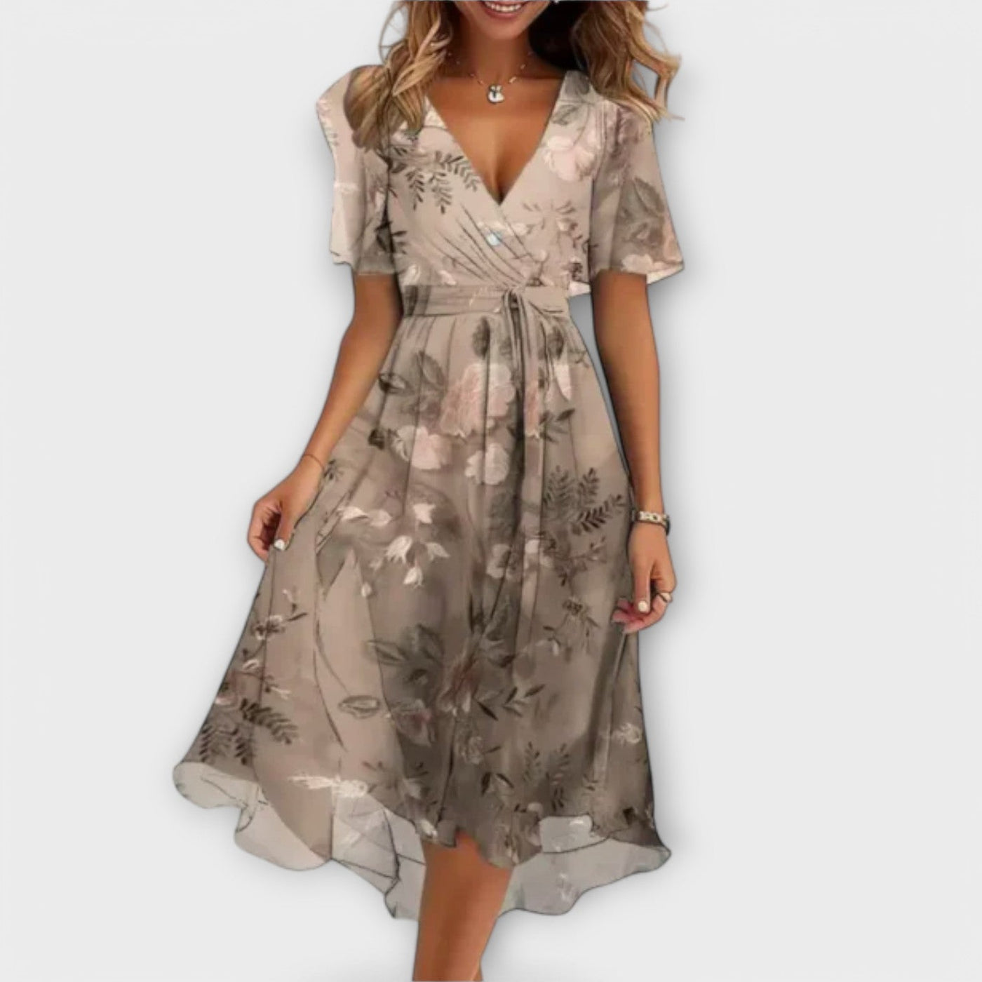Annegret - Abito da donna con scollo a V - Beige